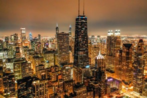 Chicago cityscape in artificial black to orange color palette