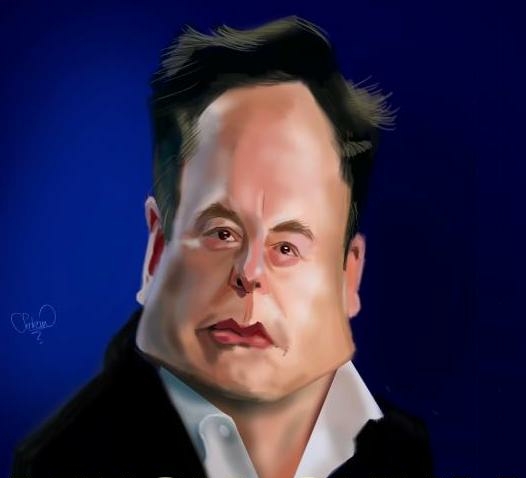 Caricatured portrait of Elon Musk