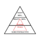 Diagram that shows the place of fossil fuels in the basic trophic structure of the economy (a red "fossil fuels" triangle overlayed over the triangle showing the three levels of the trophic economy).
