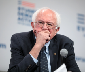 Senator Bernie Sanders, looking pensive.
