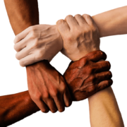 People holding each other's wrists to symbolize community
