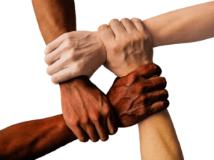 People holding each other's wrists to symbolize community