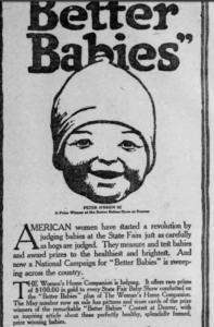 image of a newspaper article from the early 2oth century promoting "Better Babies" (eugenics)