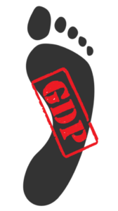 image of a footprint overlaid with a red stamp saying "GDP"