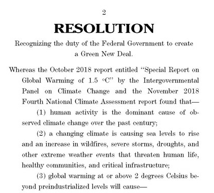 An excerpt from House Resolution 109 which calls for the creation of a Green New Deal