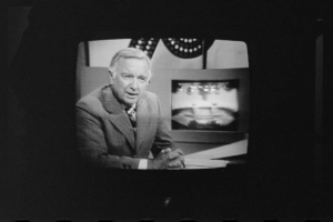 Walter Cronkite on television during 1st presidential debate