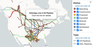 map of oil and gas pipelines that cross North America