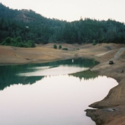 A depleted Shasta Lake in California