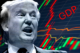 Close-up of Trump's face, talking, with a grid in the background with various charts.
