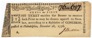 image of a brown lottery ticket from 1776