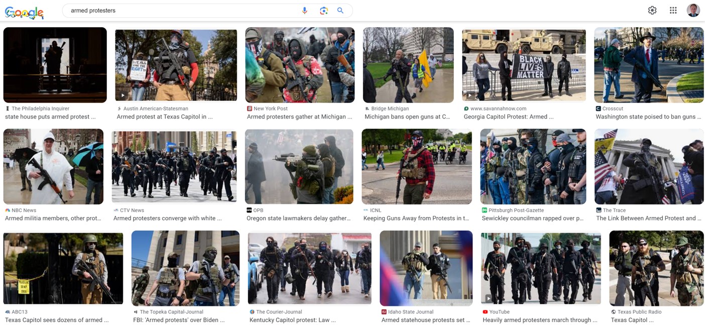 a series of 18 photos of armed protestors
