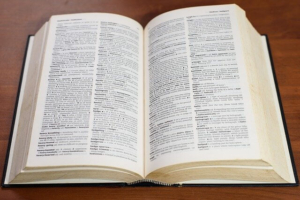 Dictionary opened up to a page