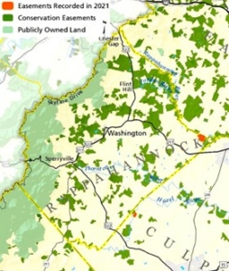 map showing areas of conservation easement in Rappahannock County