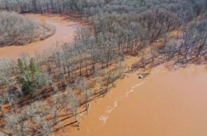 Aerial view of flooding on the Mashkii-ziibi (Bad River)