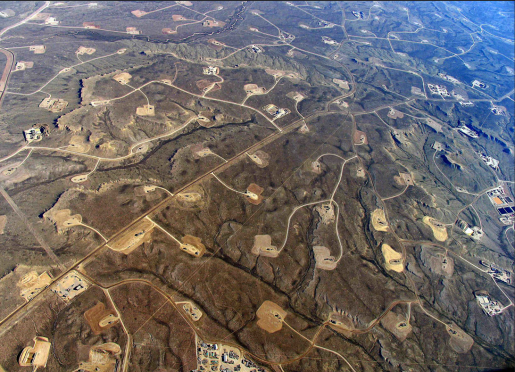 aerial view of fracking sites
