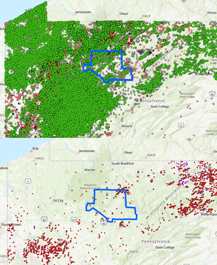 There are dozens or hundreds of total wells and dozens of fracking wells in Elk County.
