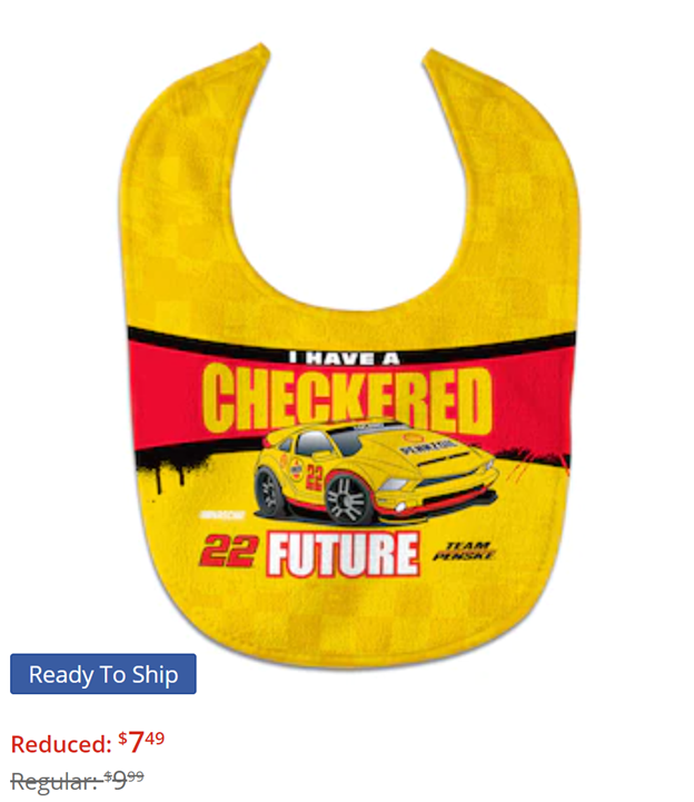 Bib that says "I have a checkered future."