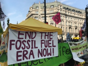 protest against fossil fuels in a European city