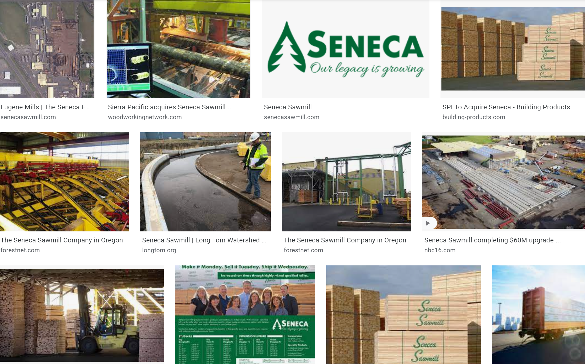 Screenshot of Google searchfor Seneca Sawmills