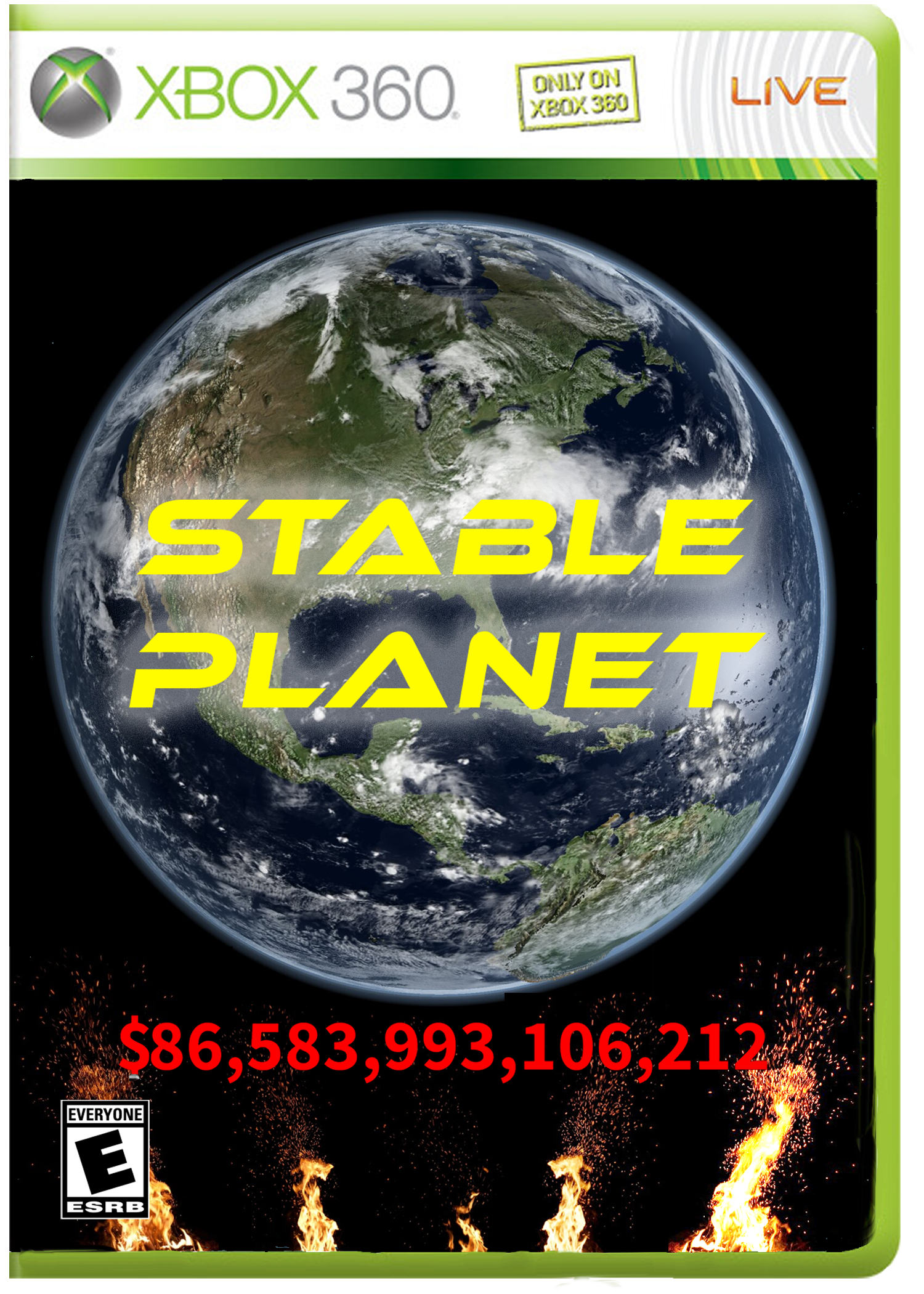 Mockup Xbox game cover for the hypothetical game "Stable Planet" inspired by CASSE's position on economic growth.
