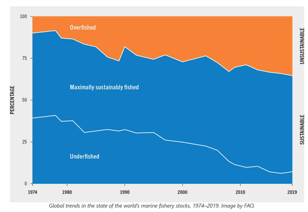 graph showing that the ocean areas that are overfished are growing