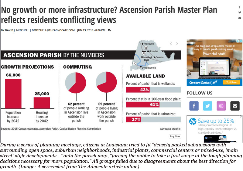Screenshot from The Advocate article, "No growth or more infrastructure? Ascension Parish Master Plan reflects residents conflicts views