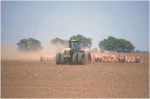 Tractor plowing a field