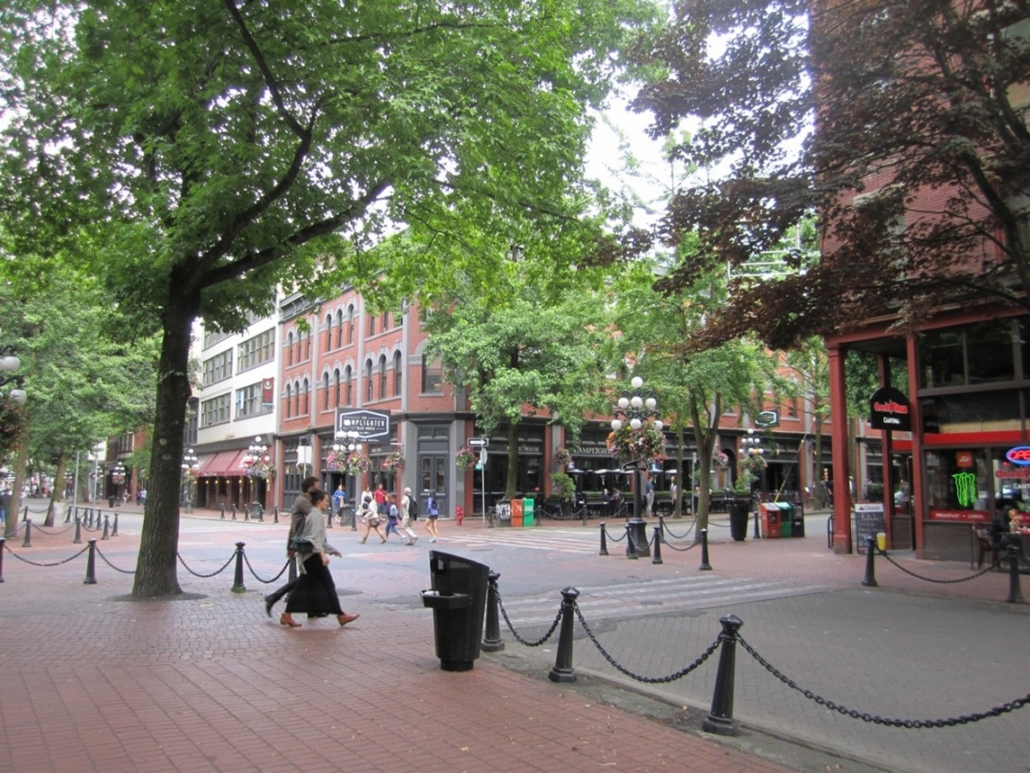 view of a brick-paved pedestrian mall surrounded by buildings
